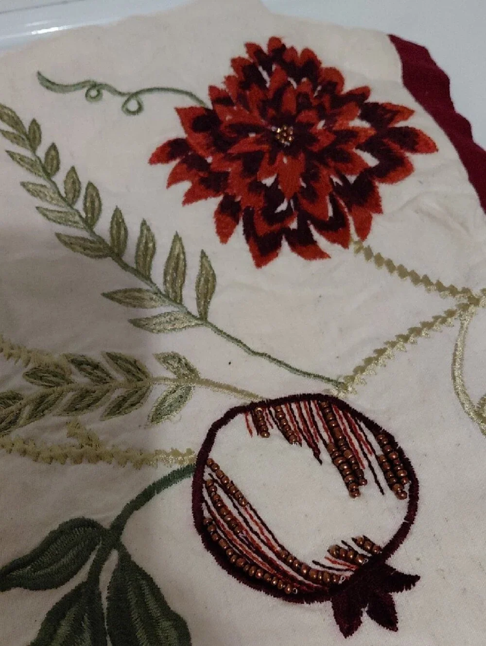 Nicole Miller Cream Embroidered Pumpkin & Floral Table Runner with Red Accents